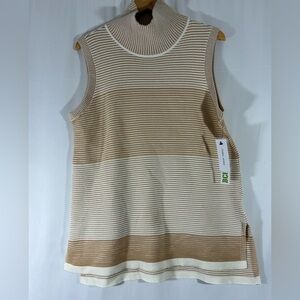 NWT Feeling Famous By Tribal Jeans Sweater Sleeveless Size Large Tan and White
